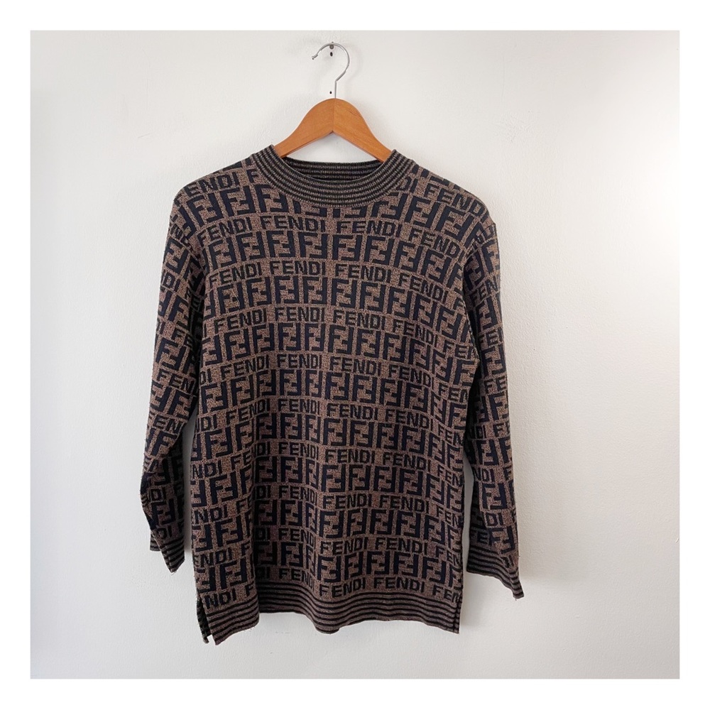 Fendi Brown & Black Logo Crewneck Sweater